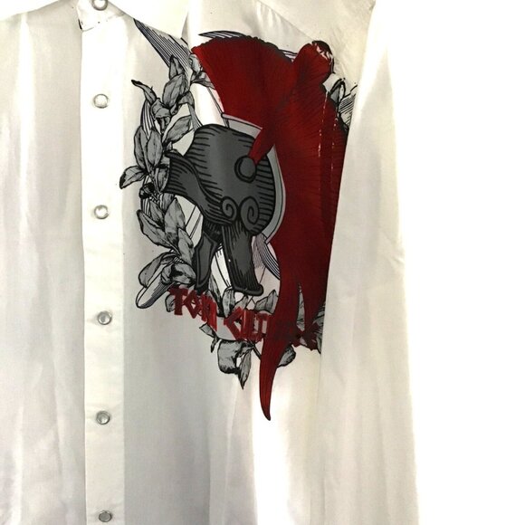 Mens Toku White Long Sleeve Button-Up Shirt With Red & Black Graphic Design Size - Picture 3 of 8
